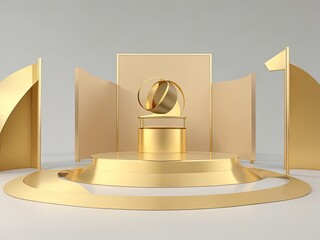 Podium background product advertisement backdrop studio 3D gold cosmetic platform natural beige display.