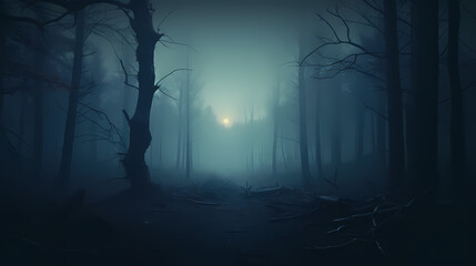 Forest landscape, exotic foggy forest