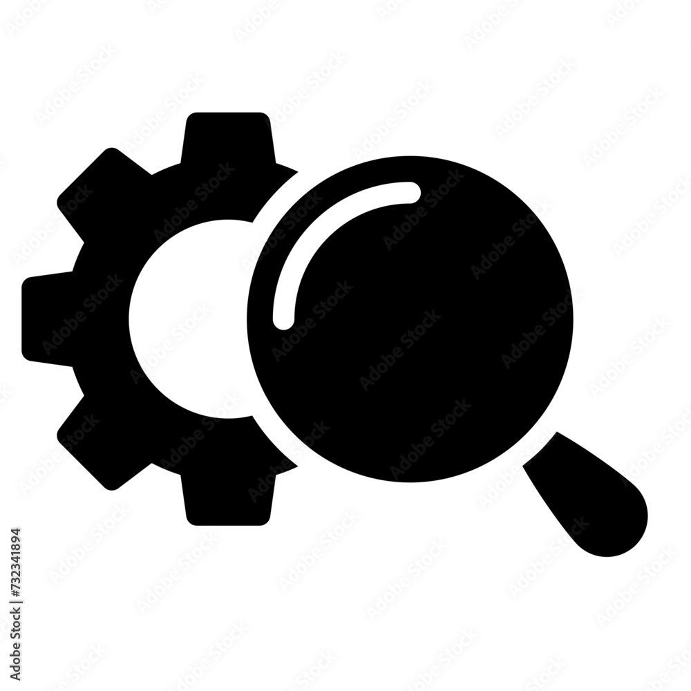 Canvas Prints search Service and Control Sign. Maintenance of Factory Mechanism Cogwheel Symbol Collection. Magnifying Glass with Gears