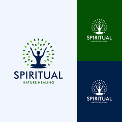 Spiritual Healing Outdoor Nature Yoga Leaf. Illustration Vector Creative Logo Design