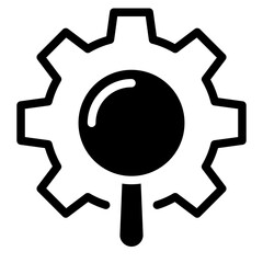 search Service and Control Sign. Maintenance of Factory Mechanism Cogwheel Symbol Collection. Magnifying Glass with Gears