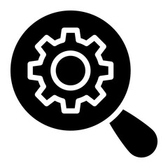 search Service and Control Sign. Maintenance of Factory Mechanism Cogwheel Symbol Collection. Magnifying Glass with Gears