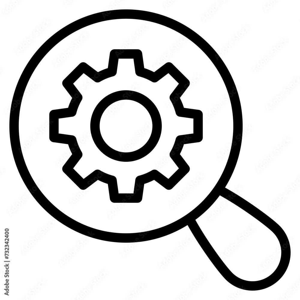 Poster earch Service and Control Sign. Maintenance of Factory Mechanism Cogwheel Symbol Collection. Magnifying Glass with Gears