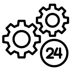 Gear icon. Setting icon. 24 hour Service icon