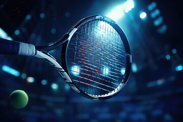 tennis racket and ball on blue background