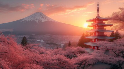 Japan Beautiful sunset view of Mount in Japan