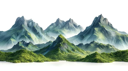 Foto op Plexiglas Forest mountains collection on white background. Isolated green mountains. 3d illustration. © Zaleman
