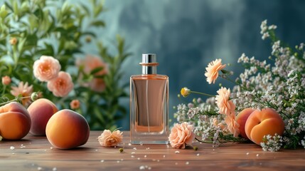 Obraz na płótnie Canvas still life with flowers and a perfume bottle