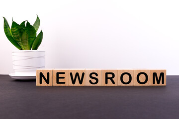 NEWSROOM word made with building blocks on a light background