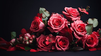 Bouquet of flowers with rose leaves