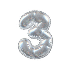 3D Balloon Number 3 in Caustic glass hexagon Pattern