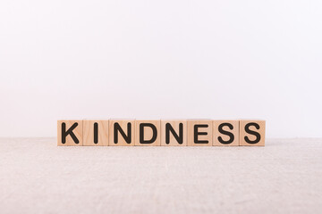 KINDNESS word made with building blocks on a light background