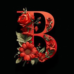 Floral Typography Letter B. Flower font for decoration. Generative AI illustration for weddings