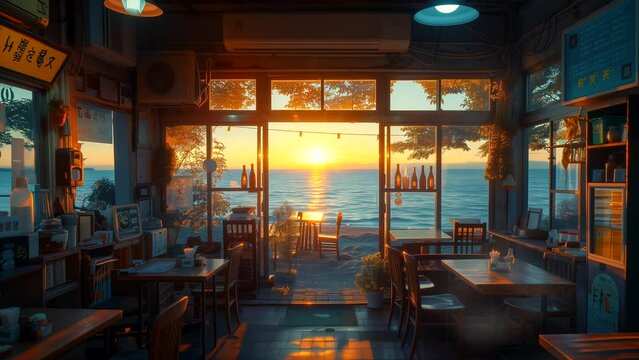 Cafe near the beach. seamless looping 4k time-lapse animation video background