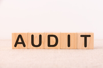 AUDIT word written on wood block on a light background