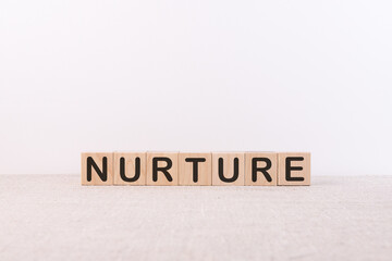 Nurture word parenting from building blocks on a light background
