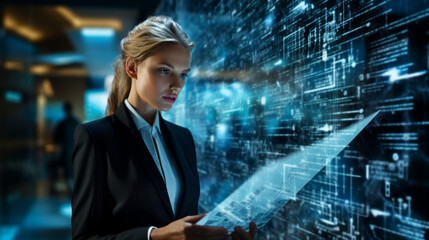 Fototapeta premium business woman reading coding signs on her computer screen