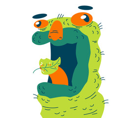 Cute green caterpillar eating green leaf cartoon illustration vector isolated on white background