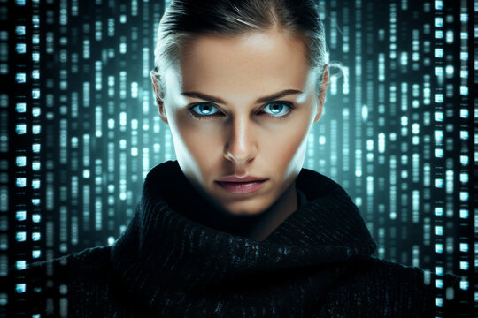 woman in binary code