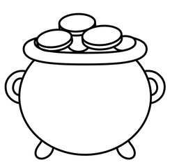 pots of gold cauldron St. Patrick's Day outline cartoon doodle illustration	
