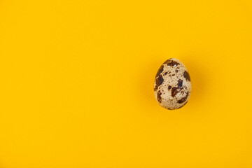 One quail egg on a yellow background - obrazy, fototapety, plakaty