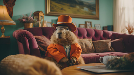 Whimsical Capybara with Topcoat (generative AI)