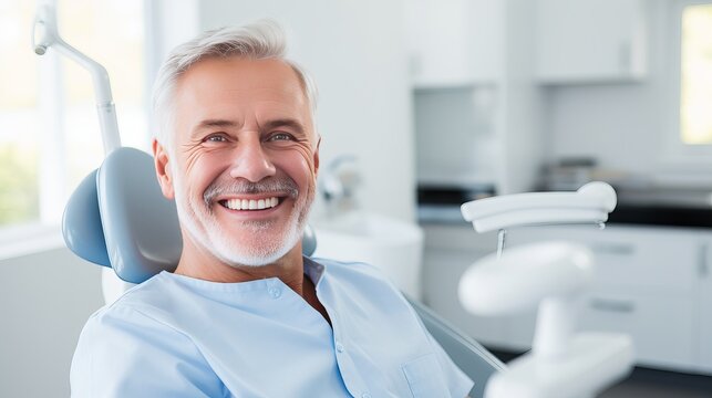 Happy mature man during teeth check-up at dental clinic