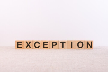 exeption word concept written on wooden cubes on a light background