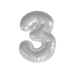 3D Balloon Number 3 in Hexagonal Diamond glossy white
