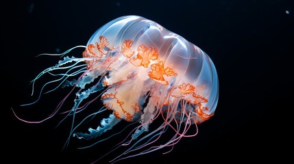 Fototapeta premium Mediterranean Jellyfish of sea floating in the water isolated on white background. Cotylorhiza tuberculata species living in upper waters of the Mediterranean Sea, Aegean Sea, and Adriatic Sea