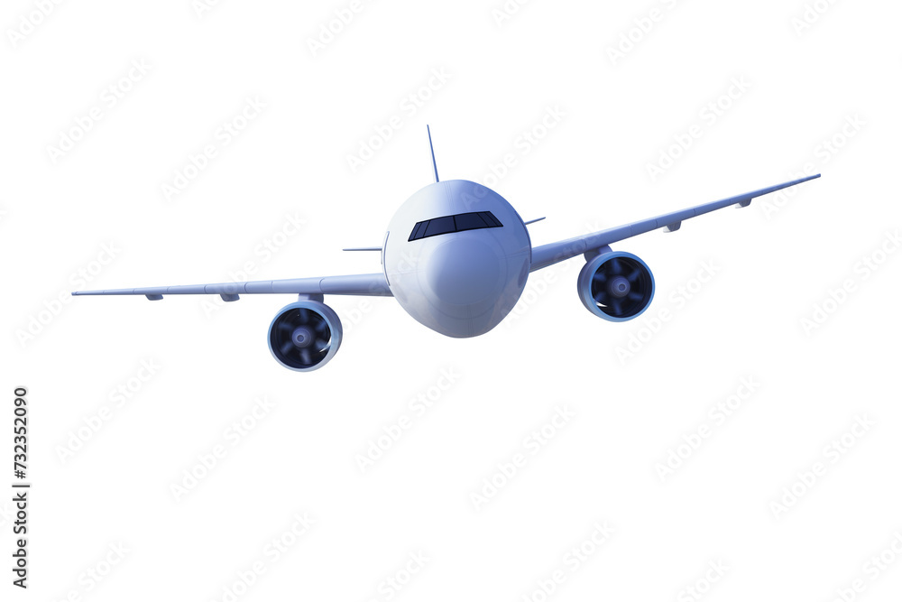 Poster Front view of a white commercial airplane isolated on transparent background. Flight concept. 3D Rendering