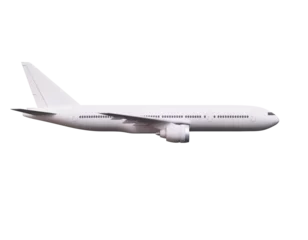 Foto op Canvas Side view of white commercial airplane in flight isolated on white. Travel and technology concept. 3D Rendering © Who is Danny