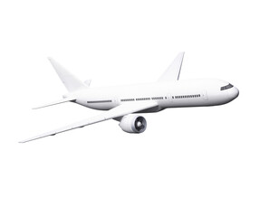White passenger plane in flight, high detail, isolated background. Aviation concept. 3D Rendering