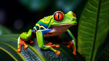 Naklejka premium Nature Costa Rica. Red-eyed Tree Frog, Agalychnis callidryas, animal with big red eyes, in the nature habitat, Costa Rica. Beautiful frog in forest, exotic animal from central America. Wildlife