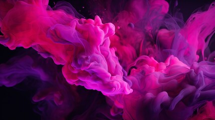 Paint spill abstract background. Defocused neon magenta pink black color ink water mix flow reveal motion symmetric ornament particles art texture - obrazy, fototapety, plakaty