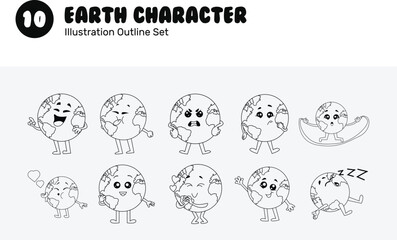 Earth Character Outline Illustration set