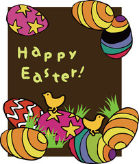 A colorful and happy eggs illustrations in a doodle style that looks like it was drawn by a child. Can be used for easter poster