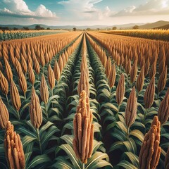 Millet or Sorghum plantations in the field - obrazy, fototapety, plakaty