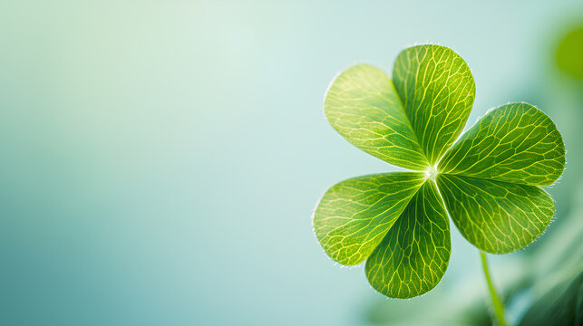 A close-up view of a beautiful green four-leaf clover