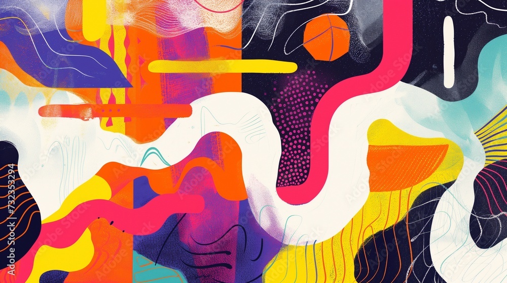 Poster vibrant abstract illustration featuring a variety of colorful shapes and patterns symbolizing creati