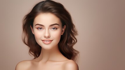 Portrait of young beautiful woman with perfect smooth skin isolated over white background. Concept of natural beauty, plastic surgery, cosmetology, cosmetics, skin care. Copy space for ad