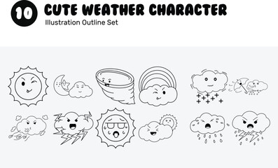 Cute Weather Character Outline Illustration	