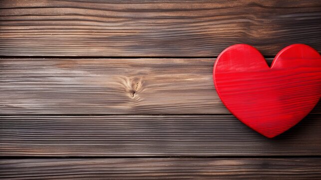 Red heart on a old wooden  background