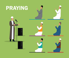 Muslim Imam Giving Friday Speech in Mosque flat 2d vector illustration
