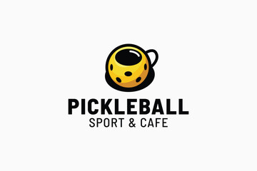 pickleball and cafe logo with a ball shaped into a cup with a tasty drink seen from above