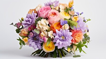 Wedding bouquet isolated on white. Fresh, lush bouquet of colorful flowers. large bouquet of multicolored flowers of different species