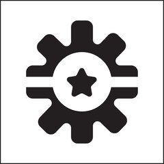 vector design illustration of gear and star silhouettes in black and white. suitable for logos, icons, posters, advertisements, banners, companies, t-shirt designs, stickers, websites.