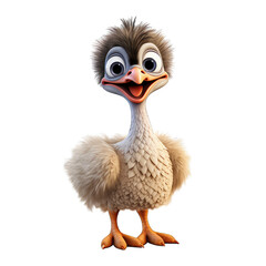 Ostrich cartoon character on transparent Background