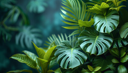 Fototapeta na wymiar A serene composition of verdant tropical leaves, showcasing nature's intricate patterns and vibrant life.