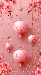 Fototapeta na wymiar Ramadan Kareem Golden greeting poster design pastel Pink colours glitter with moon and stars